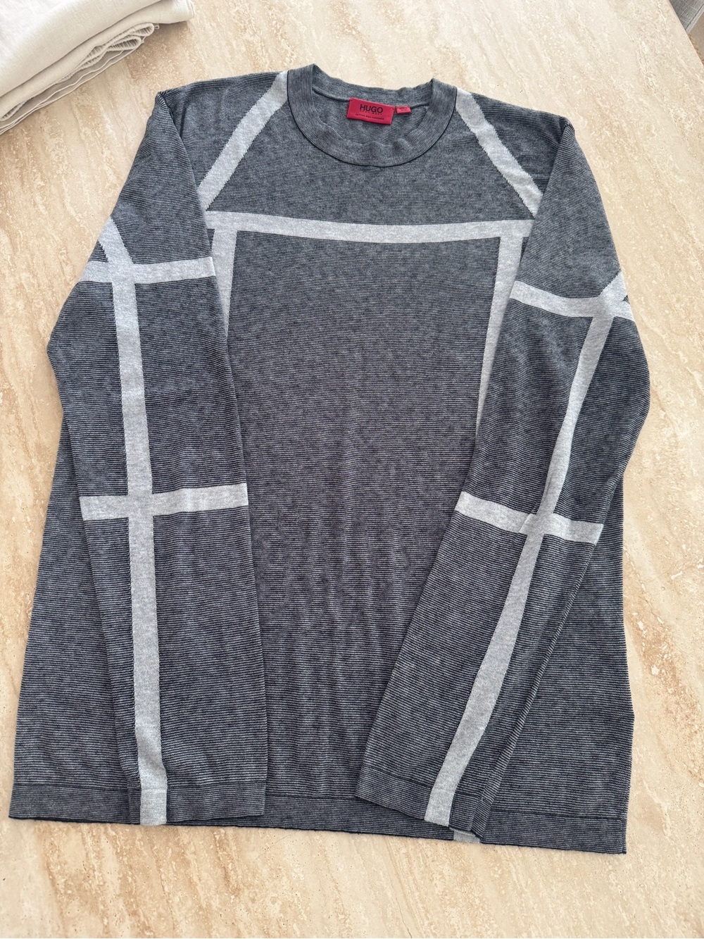 HUGO Gray Striped Crewneck Sweater